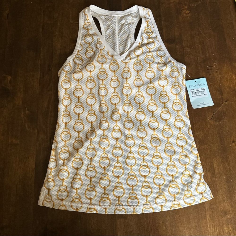 Sofibella Tank Top Womens XS Gold Chain Print Muscle‎ Racerback Gym Active Top